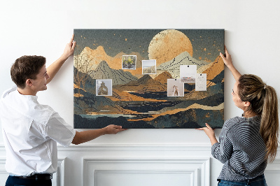 Panou din pluta Peisaj montan cu luna în fundal