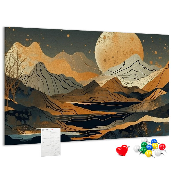 Panou din pluta Peisaj montan cu luna în fundal