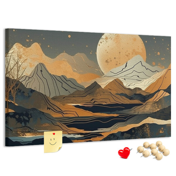 Panou din pluta Peisaj montan cu luna în fundal