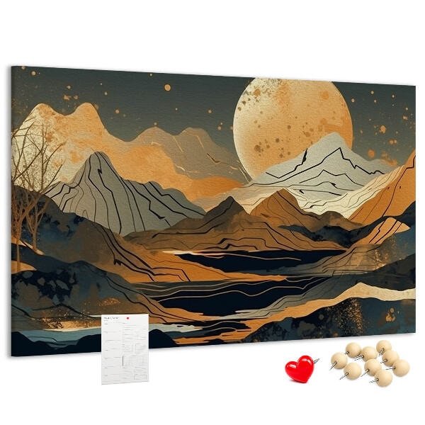 Panou din pluta Peisaj montan cu luna în fundal
