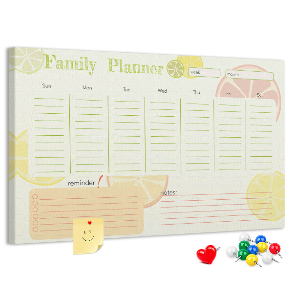 Panou din pluta Agenda de familie cu model citric.