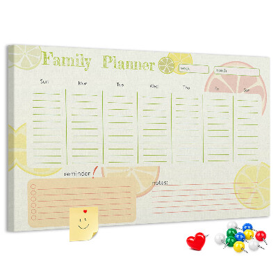 Panou din pluta Agenda de familie cu model citric.
