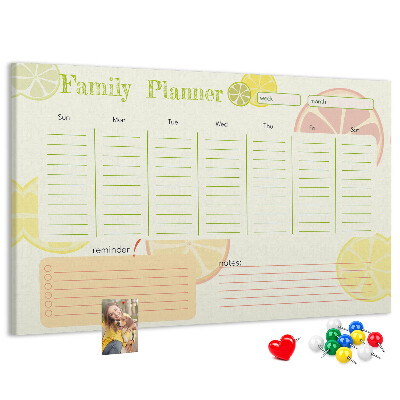Panou din pluta Agenda de familie cu model citric.