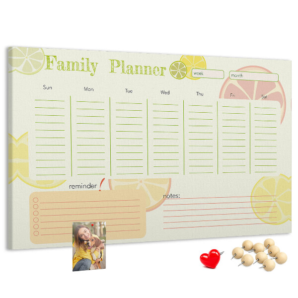 Panou din pluta Agenda de familie cu model citric.