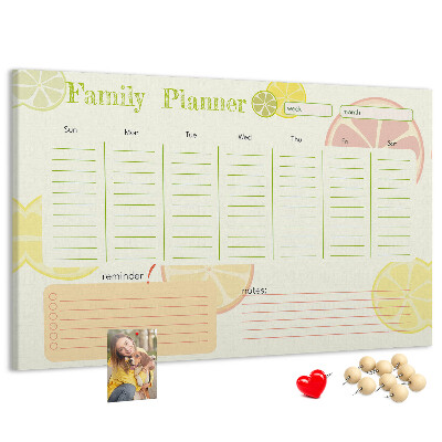 Panou din pluta Agenda de familie cu model citric.