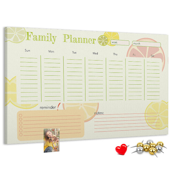 Panou din pluta Agenda de familie cu model citric.