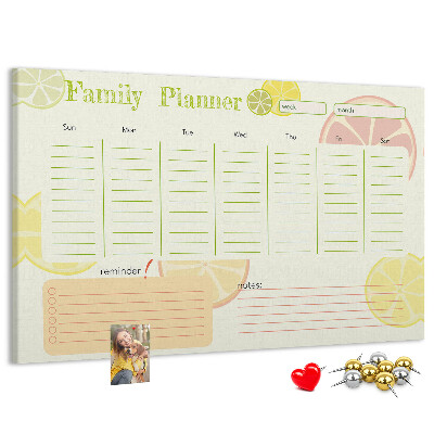 Panou din pluta Agenda de familie cu model citric.