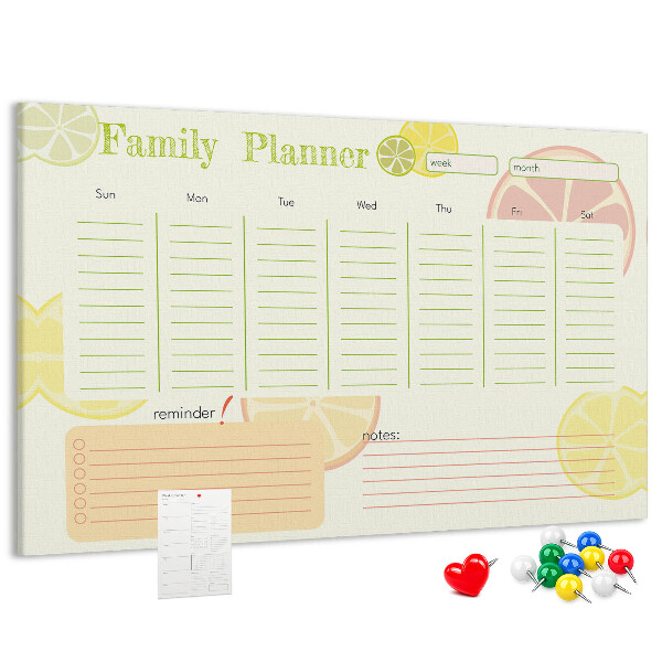Panou din pluta Agenda de familie cu model citric.