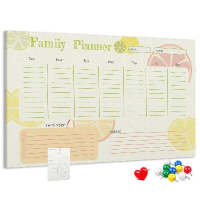 Panou din pluta Agenda de familie cu model citric.