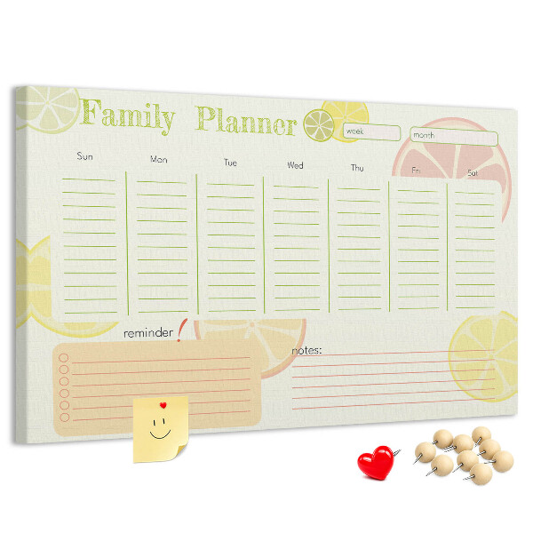 Panou din pluta Agenda de familie cu model citric.