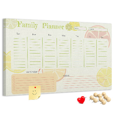 Panou din pluta Agenda de familie cu model citric.