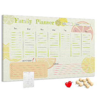 Panou din pluta Agenda de familie cu model citric.