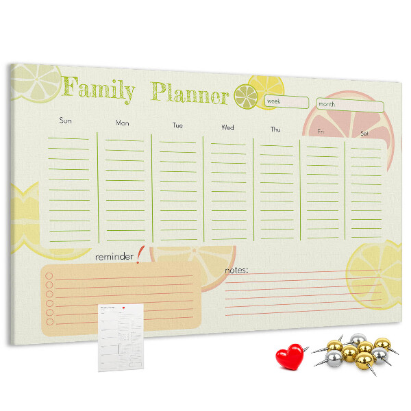 Panou din pluta Agenda de familie cu model citric.