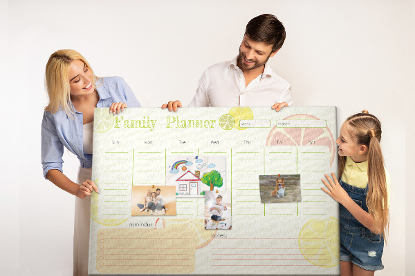 Panou din pluta Agenda de familie cu model citric.