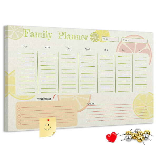 Panou din pluta Agenda de familie cu model citric.