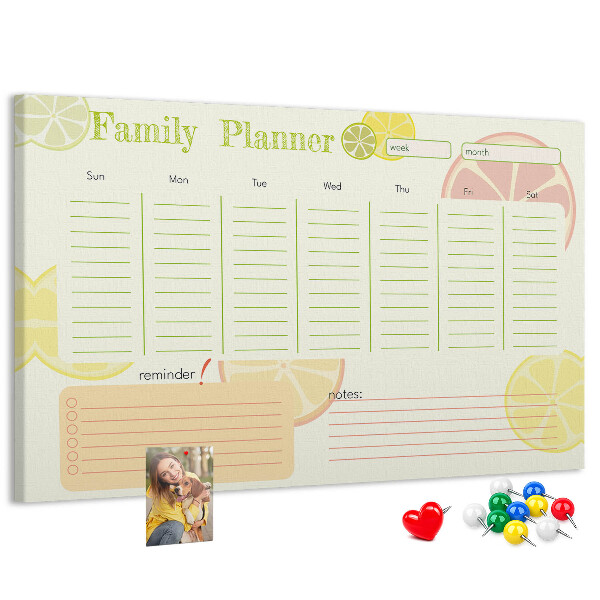 Panou din pluta Agenda de familie cu model citric.