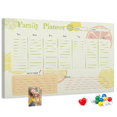 Panou din pluta Agenda de familie cu model citric.