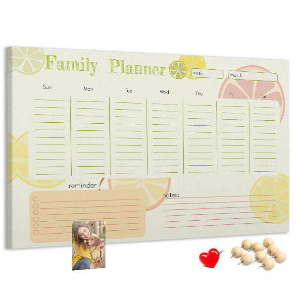 Panou din pluta Agenda de familie cu model citric.