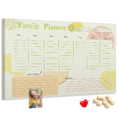 Panou din pluta Agenda de familie cu model citric.