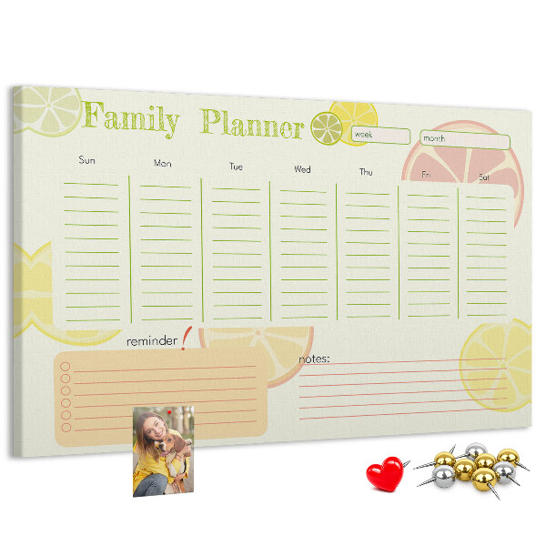 Panou din pluta Agenda de familie cu model citric.