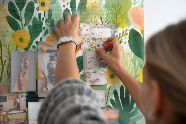 Panou din pluta Model floral cu frunze verzi