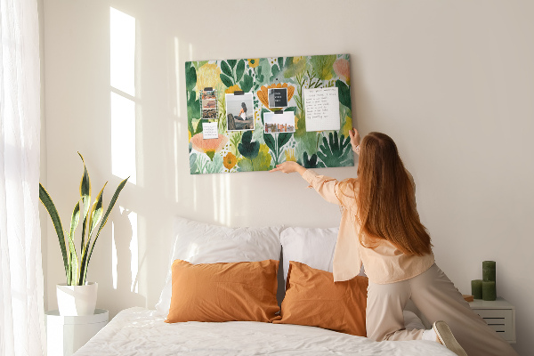 Panou din pluta Model floral cu frunze verzi