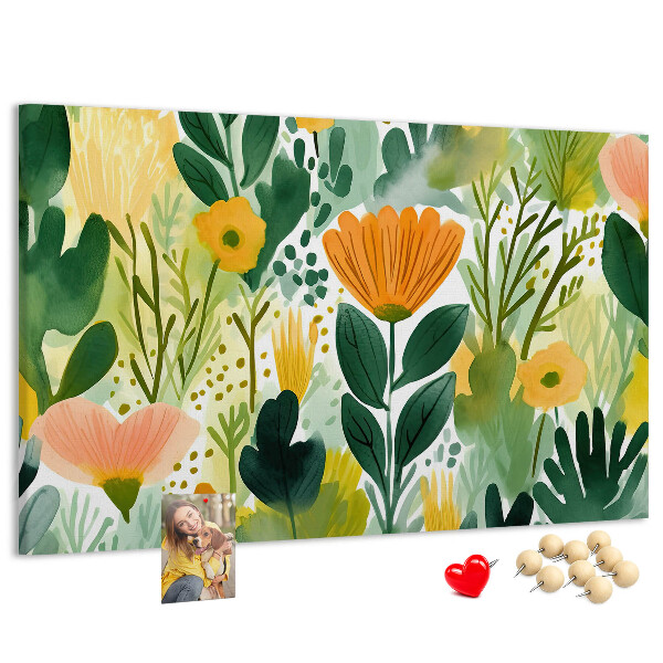 Panou din pluta Model floral cu frunze verzi
