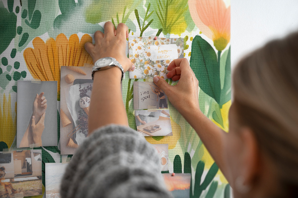 Panou din pluta Model floral cu frunze verzi