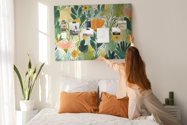 Panou din pluta Model floral cu frunze verzi
