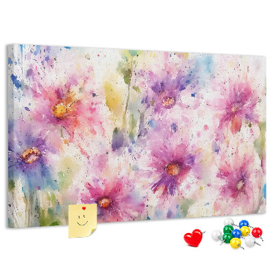 Panou de pluta Acuarele florale în nuanțe de roz.