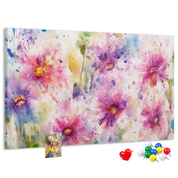 Panou de pluta Acuarele florale în nuanțe de roz.