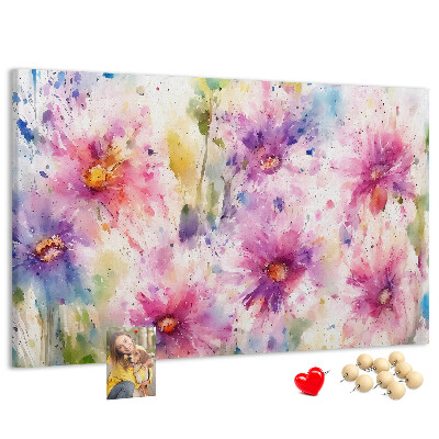 Panou de pluta Acuarele florale în nuanțe de roz.