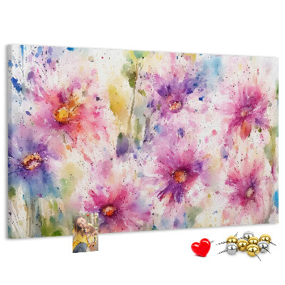 Panou de pluta Acuarele florale în nuanțe de roz.