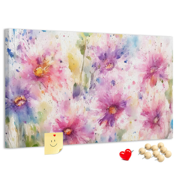 Panou de pluta Acuarele florale în nuanțe de roz.