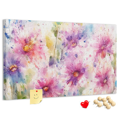 Panou de pluta Acuarele florale în nuanțe de roz.