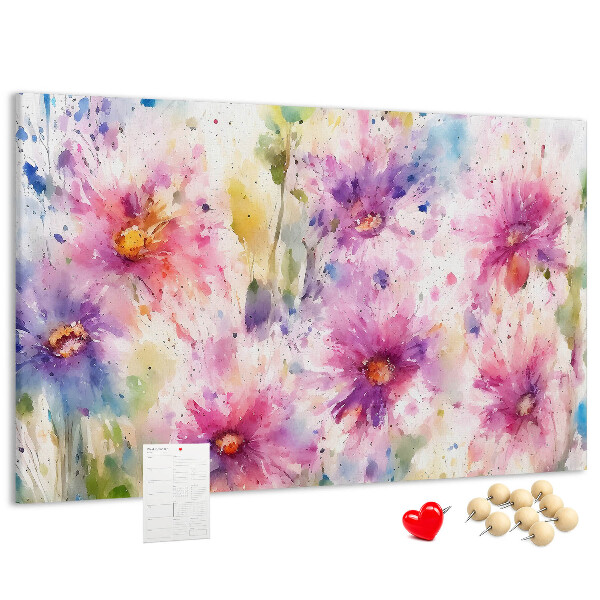Panou de pluta Acuarele florale în nuanțe de roz.