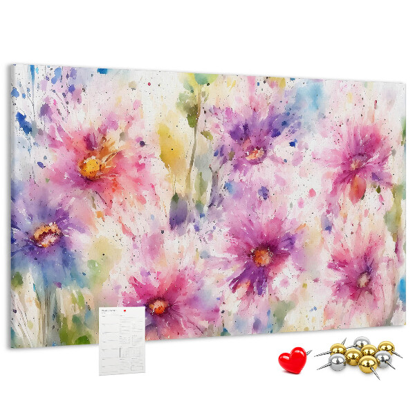 Panou de pluta Acuarele florale în nuanțe de roz.
