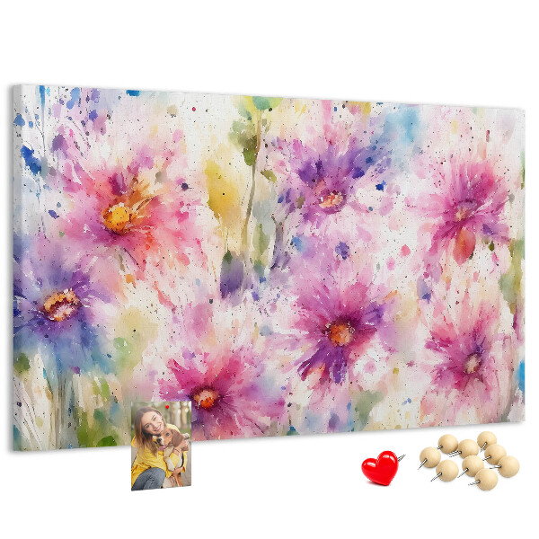 Panou de pluta Acuarele florale în nuanțe de roz.
