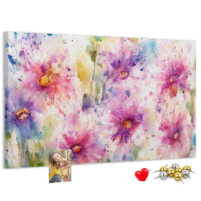 Panou de pluta Acuarele florale în nuanțe de roz.