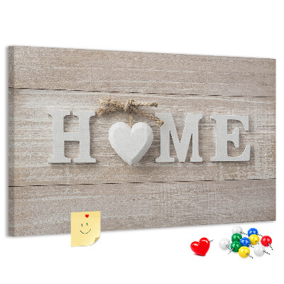 Panou de pluta Inscripție elegantă HOME cu o inimă