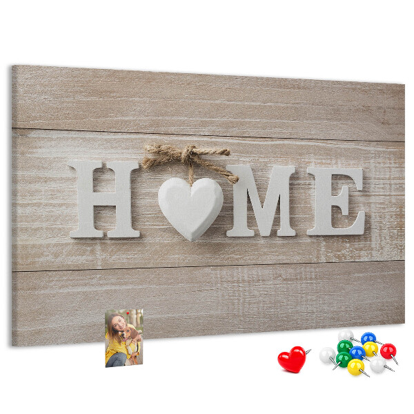 Panou de pluta Inscripție elegantă HOME cu o inimă