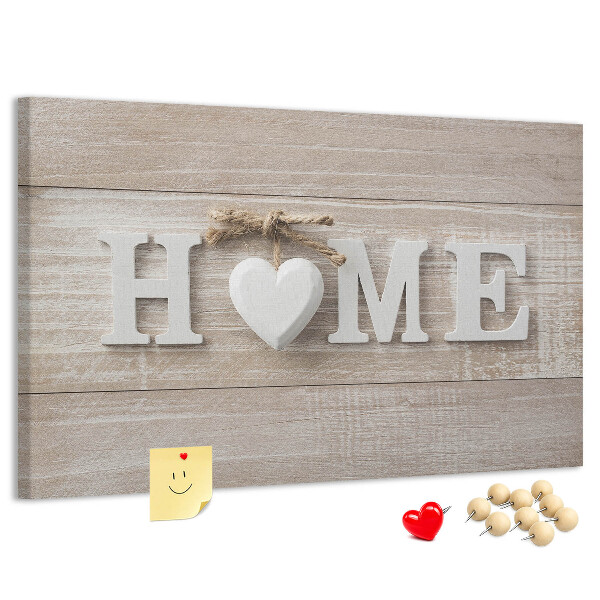 Panou de pluta Inscripție elegantă HOME cu o inimă