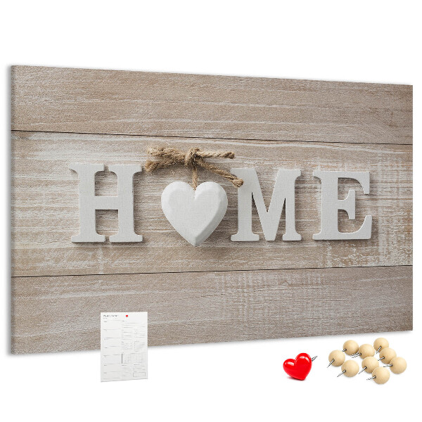 Panou de pluta Inscripție elegantă HOME cu o inimă