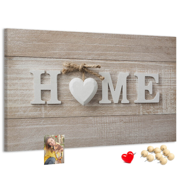 Panou de pluta Inscripție elegantă HOME cu o inimă