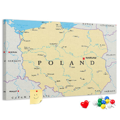 Panou din pluta Harta Poloniei cu Varșovia marcată