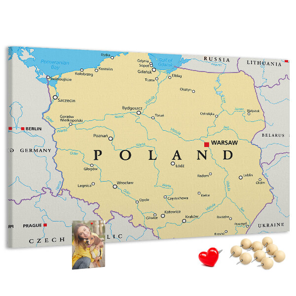 Panou din pluta Harta Poloniei cu Varșovia marcată