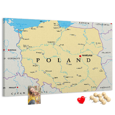 Panou din pluta Harta Poloniei cu Varșovia marcată