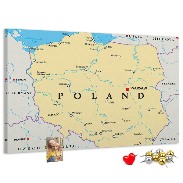 Panou din pluta Harta Poloniei cu Varșovia marcată