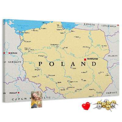 Panou din pluta Harta Poloniei cu Varșovia marcată