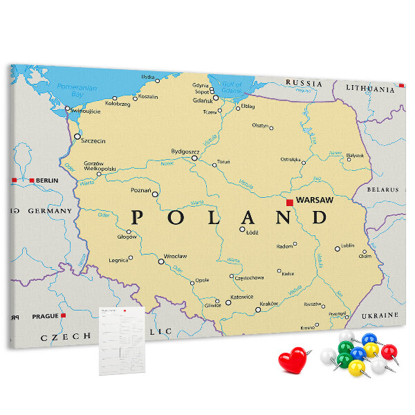 Panou din pluta Harta Poloniei cu Varșovia marcată